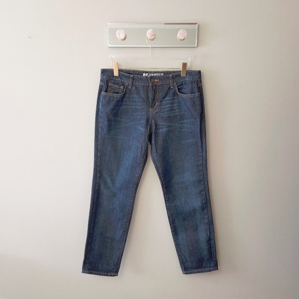 EUC Re: dark blue wash slim boyfriend denim jeans, 36